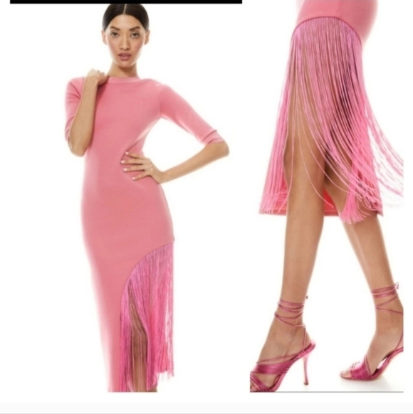 ALICE +OLIVIA ASYMMETRICAL FRINGE MIDI DRESS SIZE 6 - Picture 2 of 11